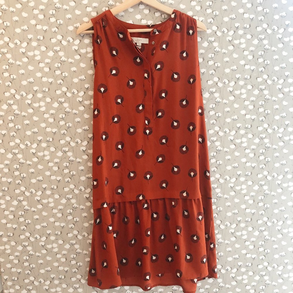 LOFT drop waist red patterned dress. Size Large